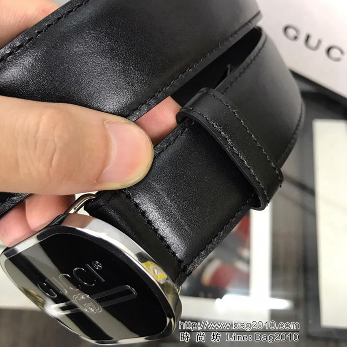 GUCCI古馳 官網新款 正品規格 原單品質  休閒商務 橢圓磨膠板扣 小牛皮男士皮帶  xfp1082